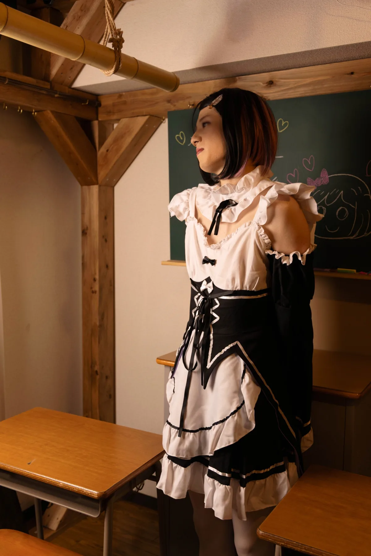 学校机と黒板を使った撮影作例